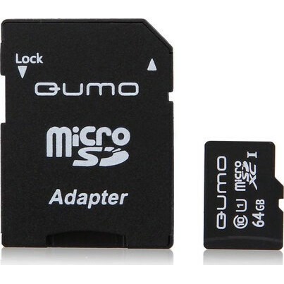 Карта памяти 64Gb MicroSD QUMO + SD адаптер  (QM64GMICSDXC10U1)