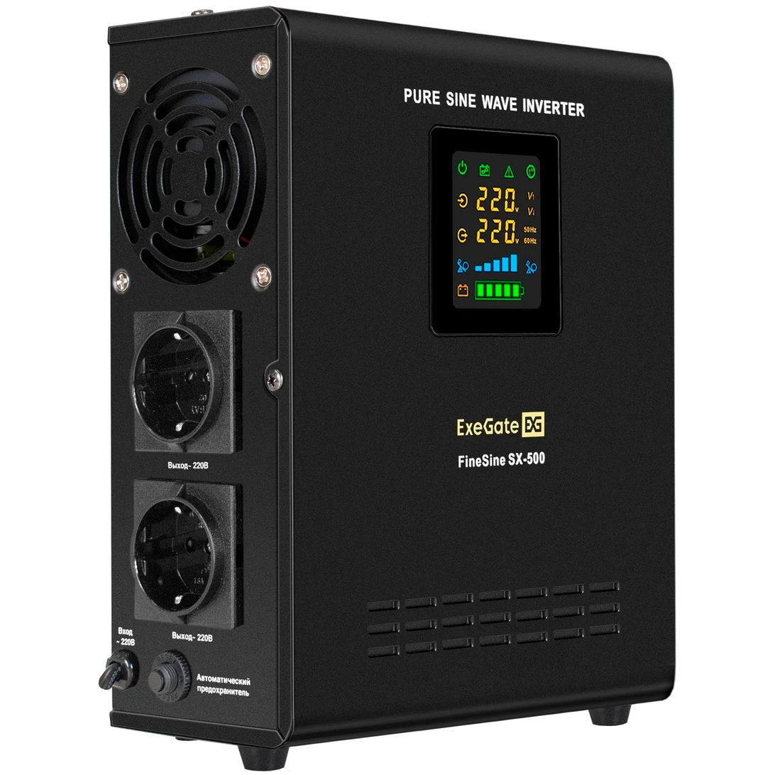 ИБП + батарея ExeGate FineSine SX-500.LCD.AVR.2SH + HR 12-40 (40Ач) - EX296498RUS