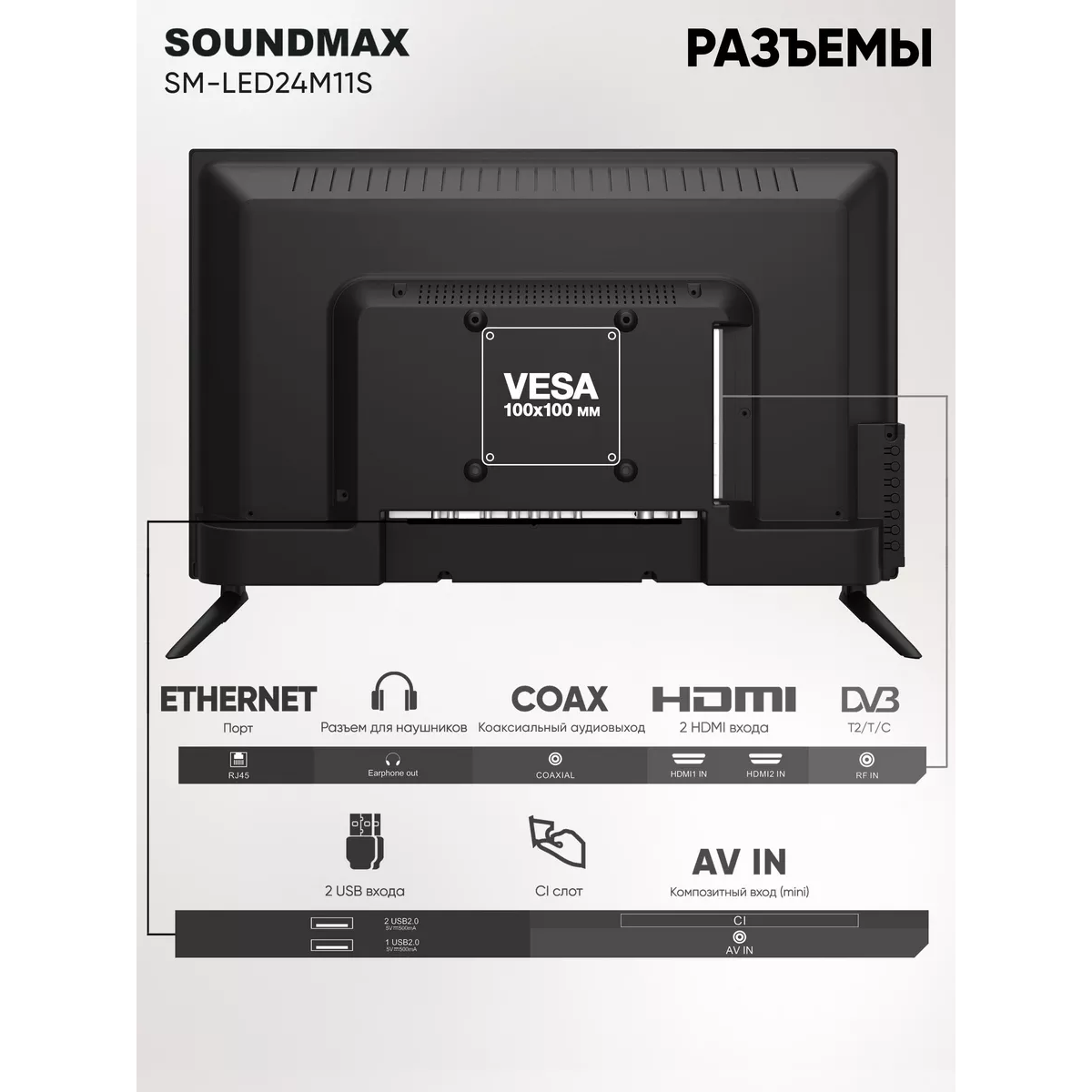 ЖК телевизор Soundmax 24" SM-LED24M11S - фото 9