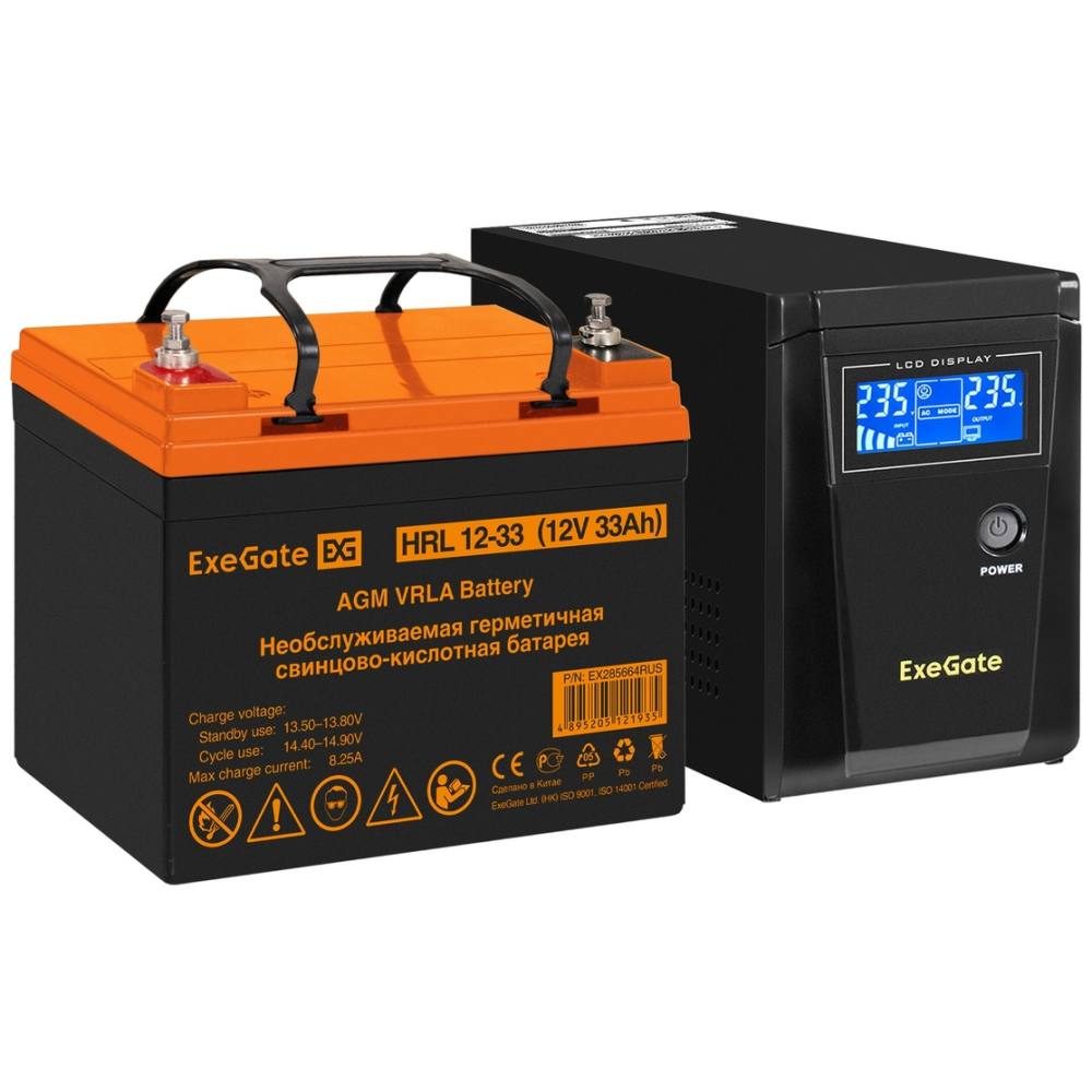 ИБП + батарея ExeGate SineTower SZ-600.LCD.AVR.1SH + HRL 12-33 (33Ач) - EX296769RUS