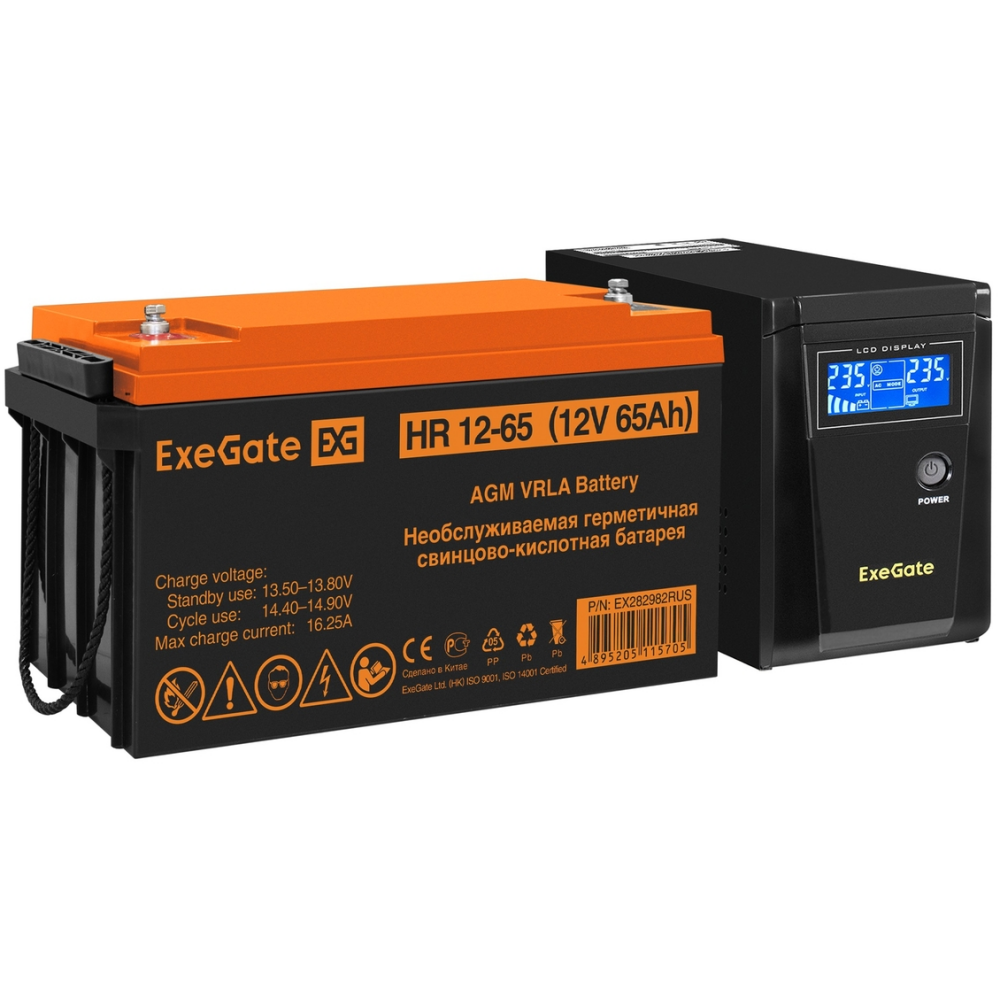 ИБП + батарея ExeGate SineTower SZ-600.LCD.AVR.1SH + HR 12-65 (65Ач) - EX296776RUS