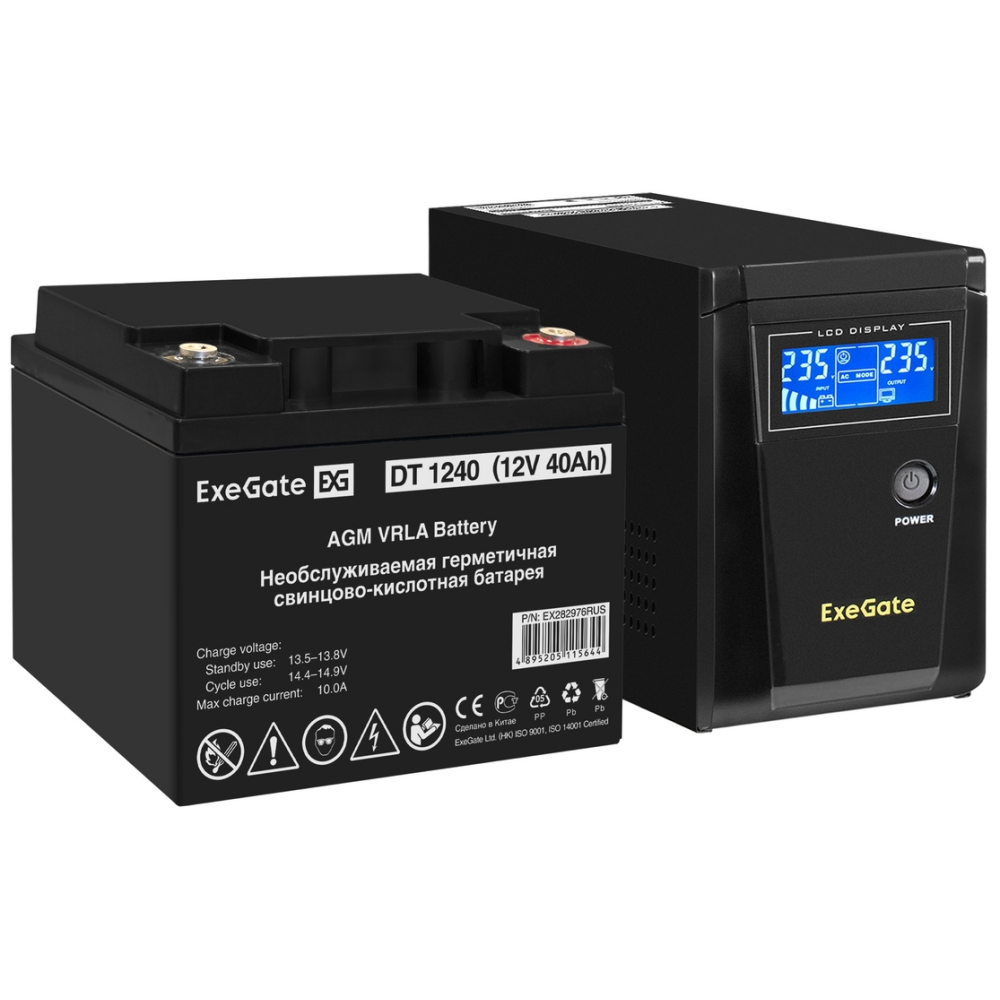 ИБП + батарея ExeGate SineTower SZ-600.LCD.AVR.1SH + DT 1240 (40Ач) - EX296770RUS
