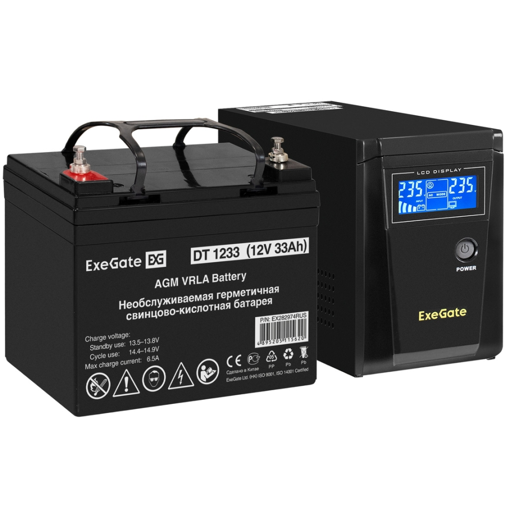 ИБП + батарея ExeGate SineTower SZ-600.LCD.AVR.1SH + DT 1233 (33Ач) - EX296768RUS
