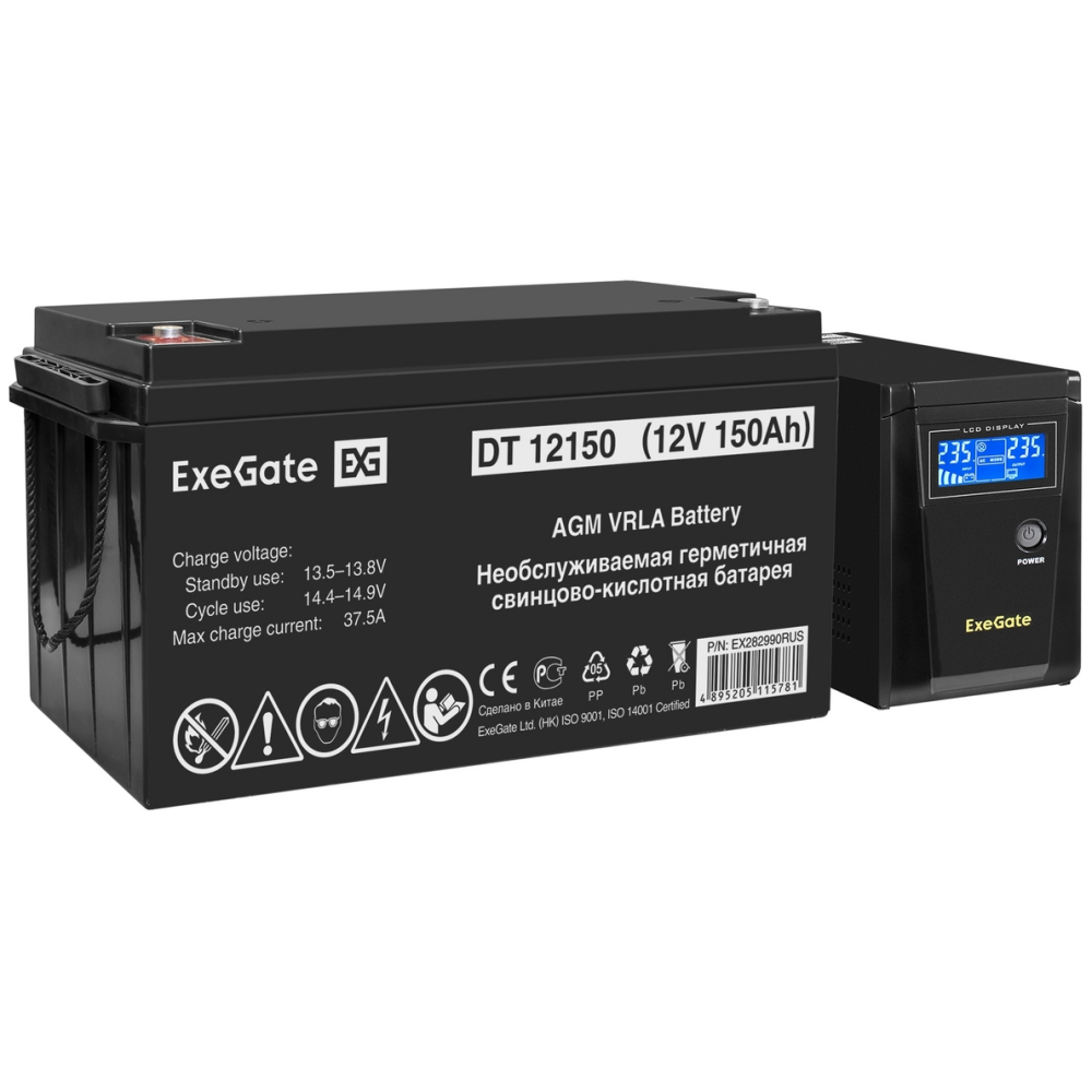 ИБП + батарея ExeGate SineTower SZ-600.LCD.AVR.1SH + DT 12150 (150Ач) - EX296786RUS