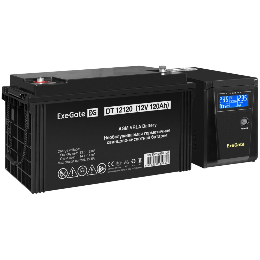 ИБП + батарея ExeGate SineTower SZ-600.LCD.AVR.1SH + DT 12120 (120Ач) - EX296783RUS