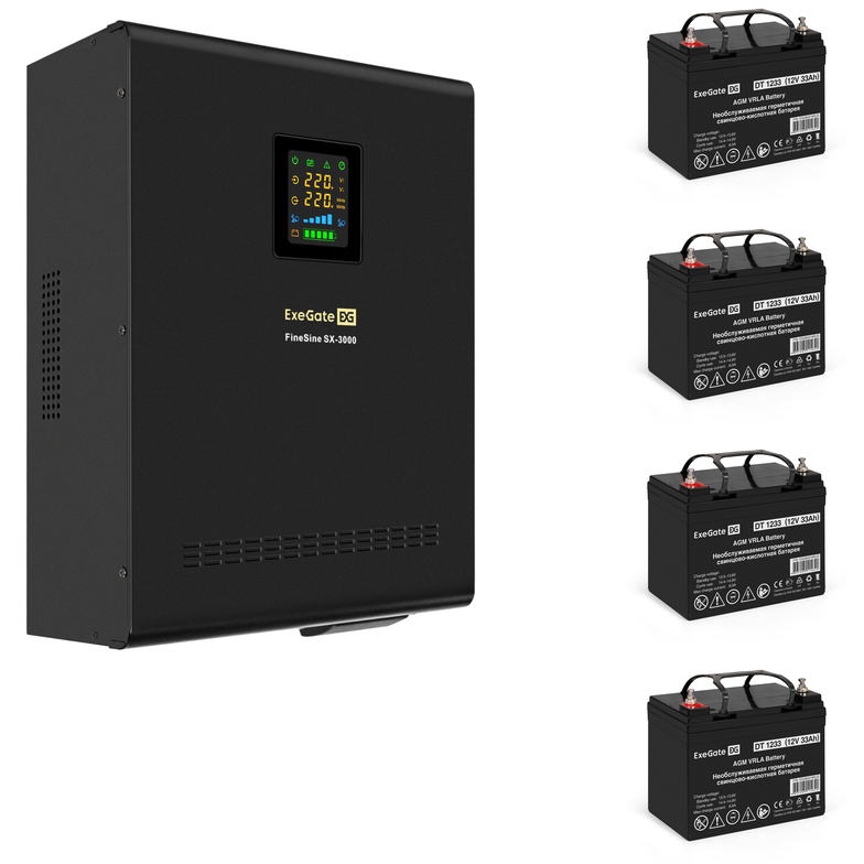 ИБП + батарея ExeGate FineSine SX-3000.LCD.AVR.2SH.T + 4x DT 1233 (33Ач)
