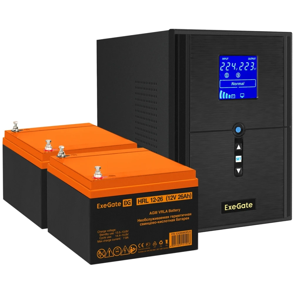 ИБП + батарея ExeGate SineTower SZ-2000.LCD.AVR.3SH.1C13.USB + 2x HRL 12-26 (26Ач) - EX296836RUS