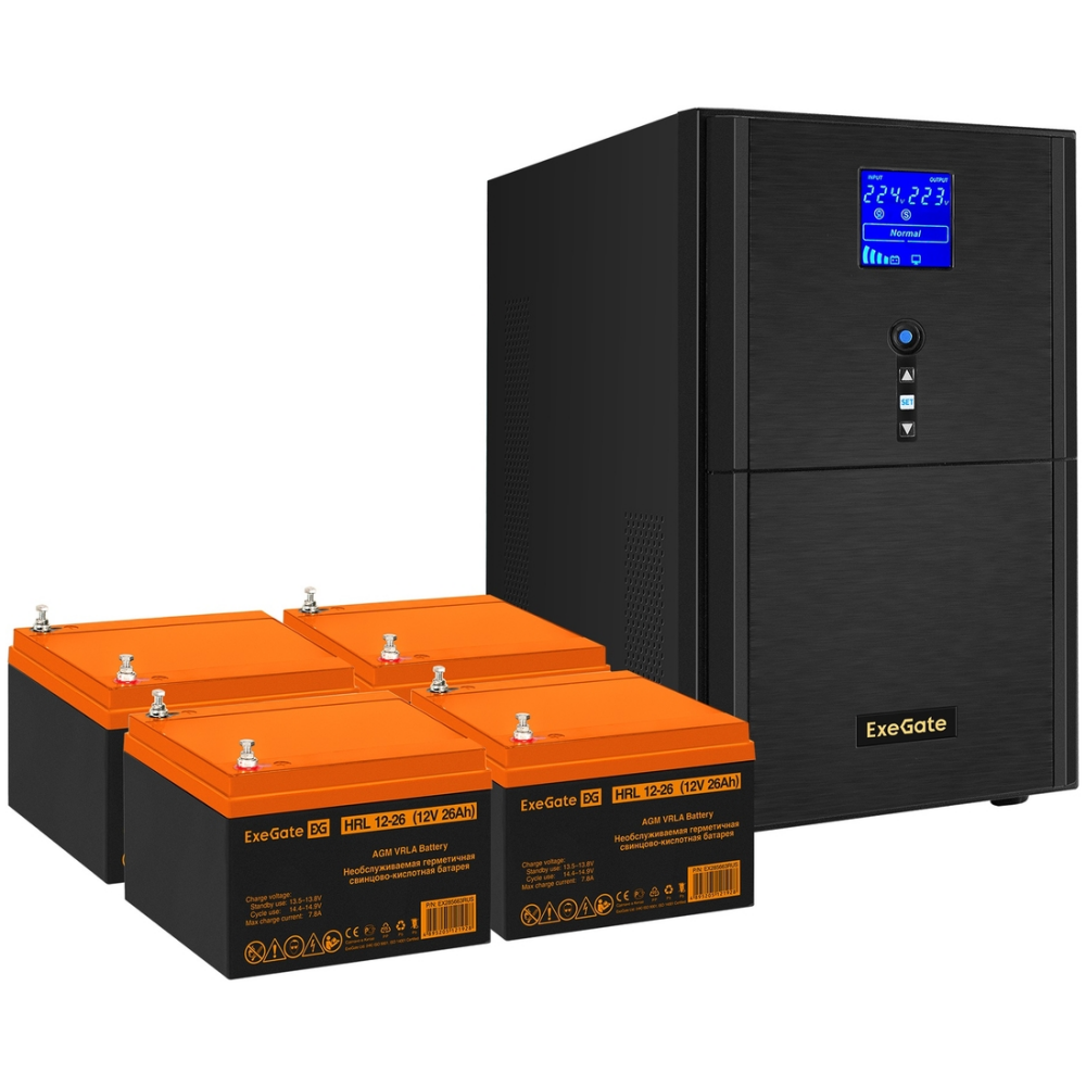 ИБП + батарея ExeGate SineTower SZ-3000.LCD.AVR.3SH.1C13.RJ.USB + 4x HRL 12-26 (26Ач)