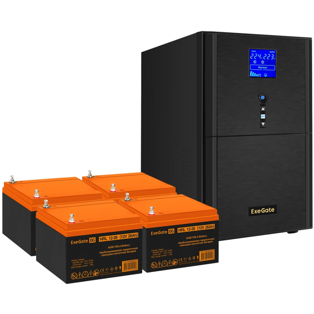 ИБП + батарея ExeGate SineTower SZ-5000.LCD.AVR.2SH.1C13.T.RJ.USB + 4x HRL 12-26 (26Ач)