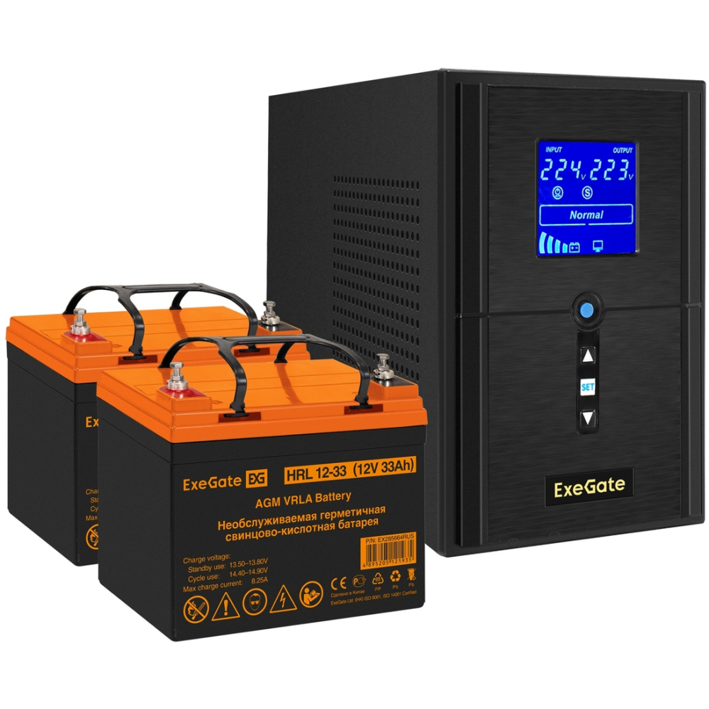ИБП + батарея ExeGate SineTower SZ-1500.LCD.AVR.2SH.1C13.USB + 2x HRL 12-33 (33Ач)