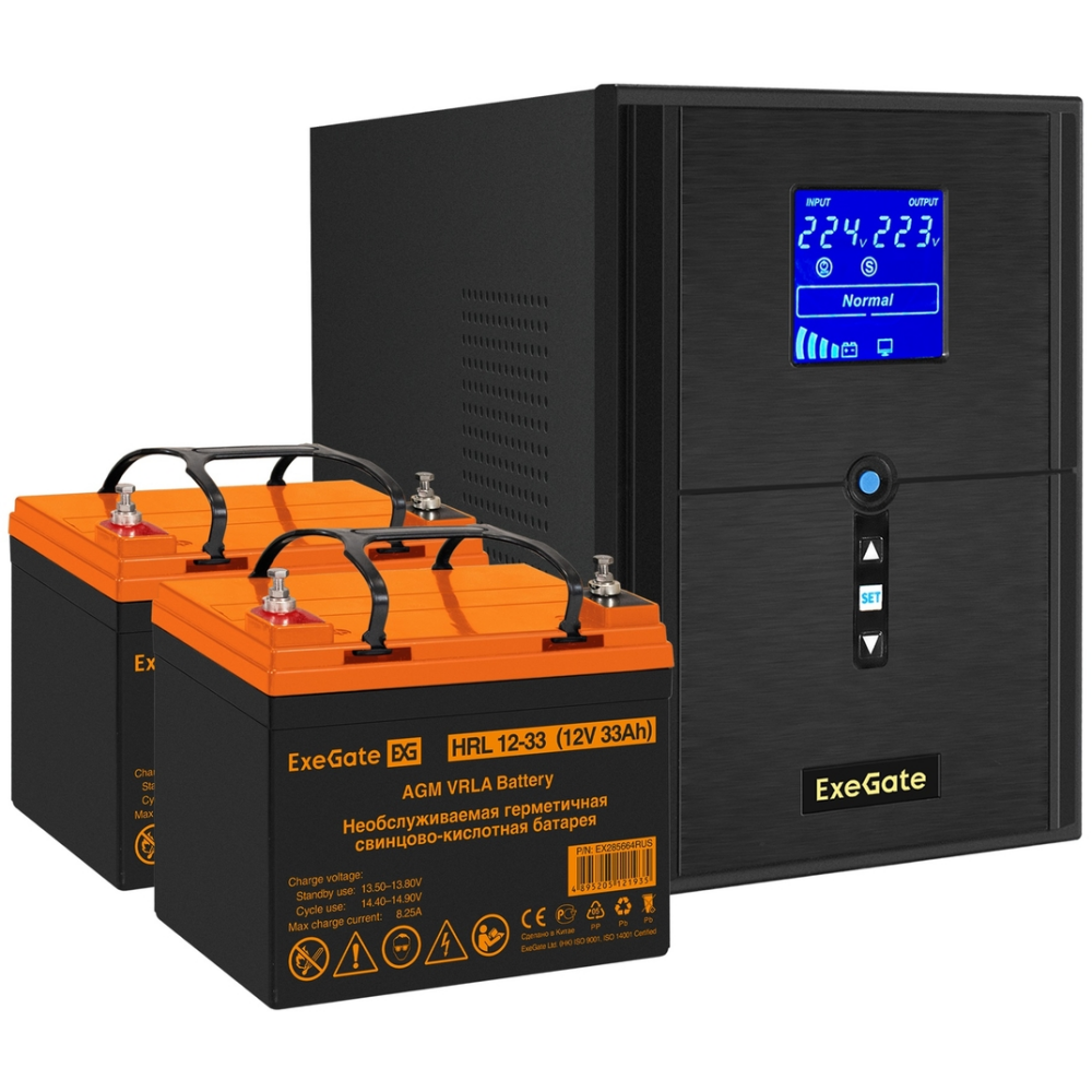 ИБП + батарея ExeGate SineTower SZ-2000.LCD.AVR.3SH.1C13.USB + 2x HRL 12-33 (33Ач)