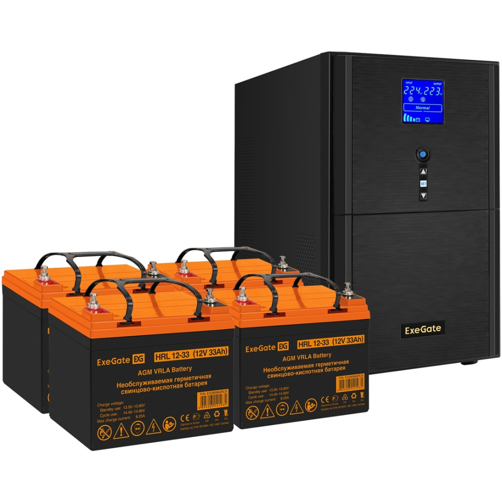 ИБП + батарея ExeGate SineTower SZ-3000.LCD.AVR.3SH.1C13.RJ.USB + 4x HRL 12-33 (33Ач)