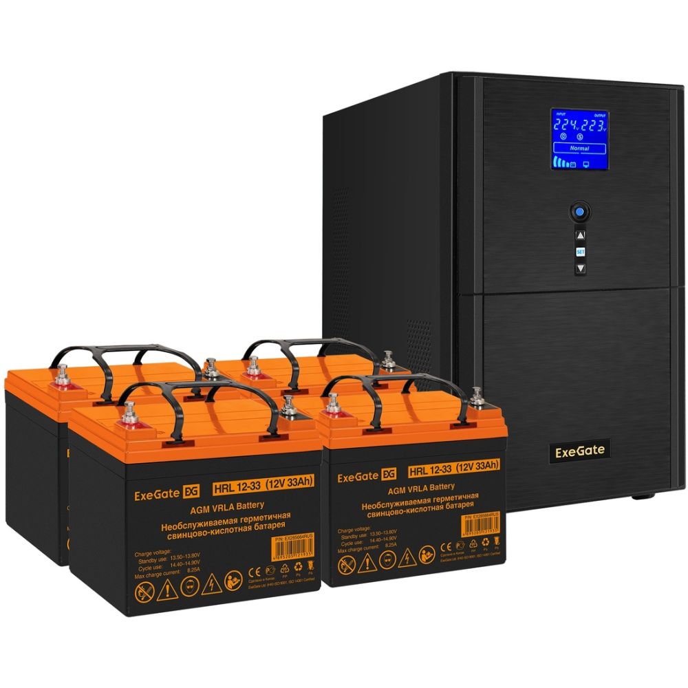 ИБП + батарея ExeGate SineTower SZ-5000.LCD.AVR.2SH.1C13.T.RJ.USB + 4x HRL 12-33 (33Ач)