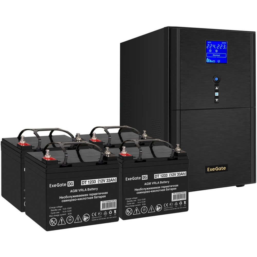 ИБП + батарея ExeGate SineTower SZ-5000.LCD.AVR.2SH.1C13.T.RJ.USB + 4x DT 1233 (33Ач)