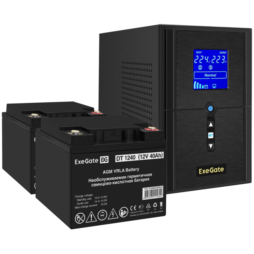 ИБП + батарея ExeGate SineTower SZ-1500.LCD.AVR.2SH.1C13.USB + 2x DT 1240 (40Ач)