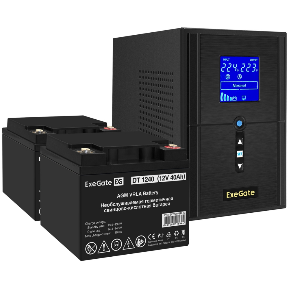 ИБП + батарея ExeGate SineTower SZ-1500.LCD.AVR.2SH.1C13.USB + 2x DT 1240 (40Ач) - EX296816RUS