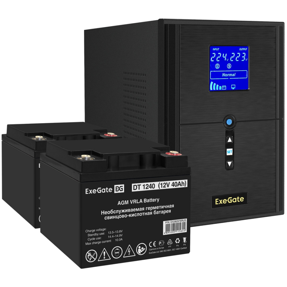 ИБП + батарея ExeGate SineTower SZ-2000.LCD.AVR.3SH.1C13.USB + 2x DT 1240 (40Ач)