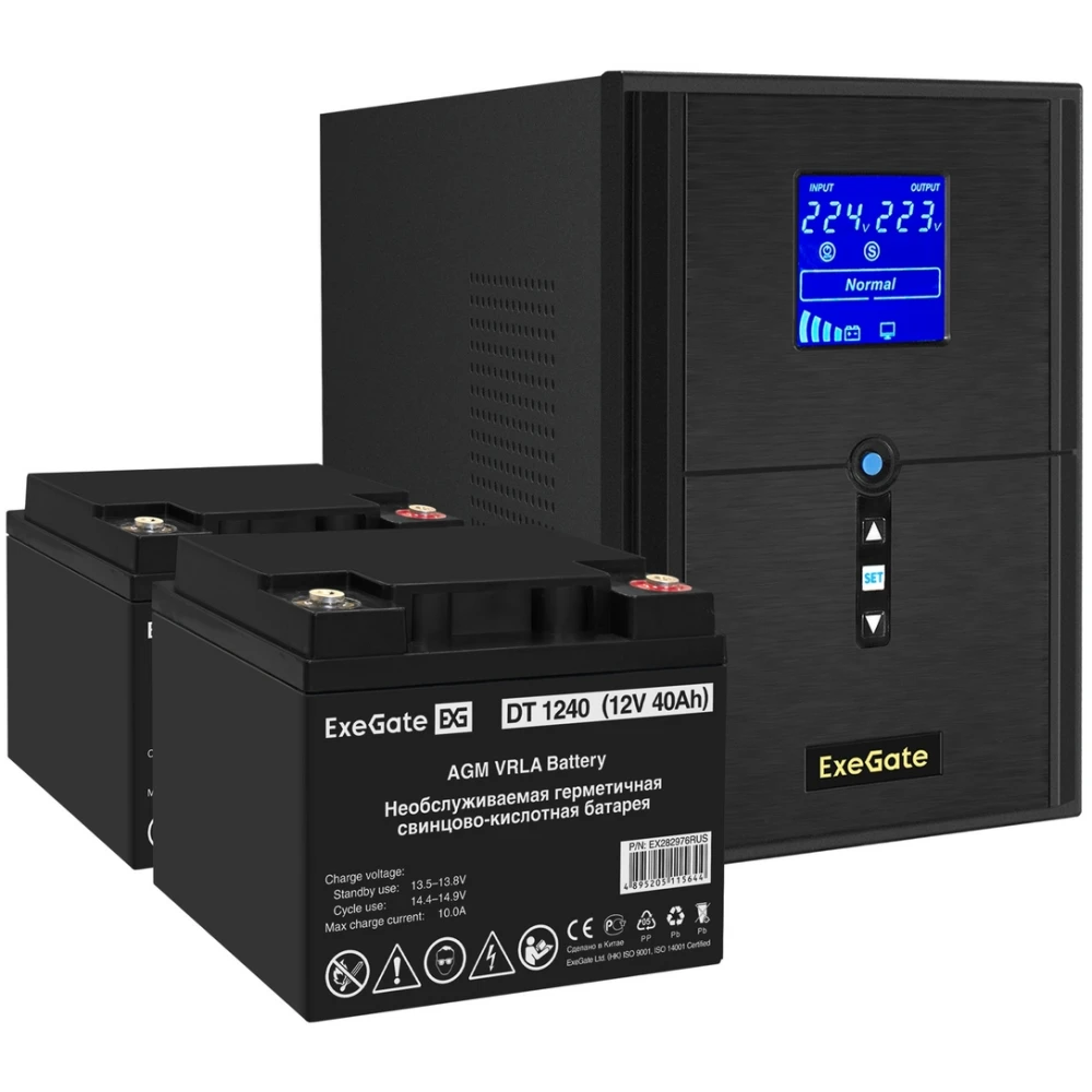 ИБП + батарея ExeGate SineTower SZ-2000.LCD.AVR.3SH.1C13.USB + 2x DT 1240 (40Ач) - EX296839RUS