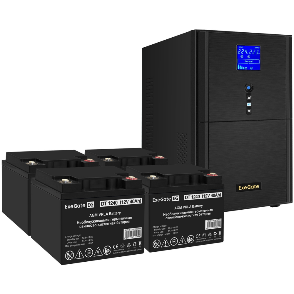 ИБП + батарея ExeGate SineTower SZ-3000.LCD.AVR.3SH.1C13.RJ.USB + 4x DT 1240 (40Ач)