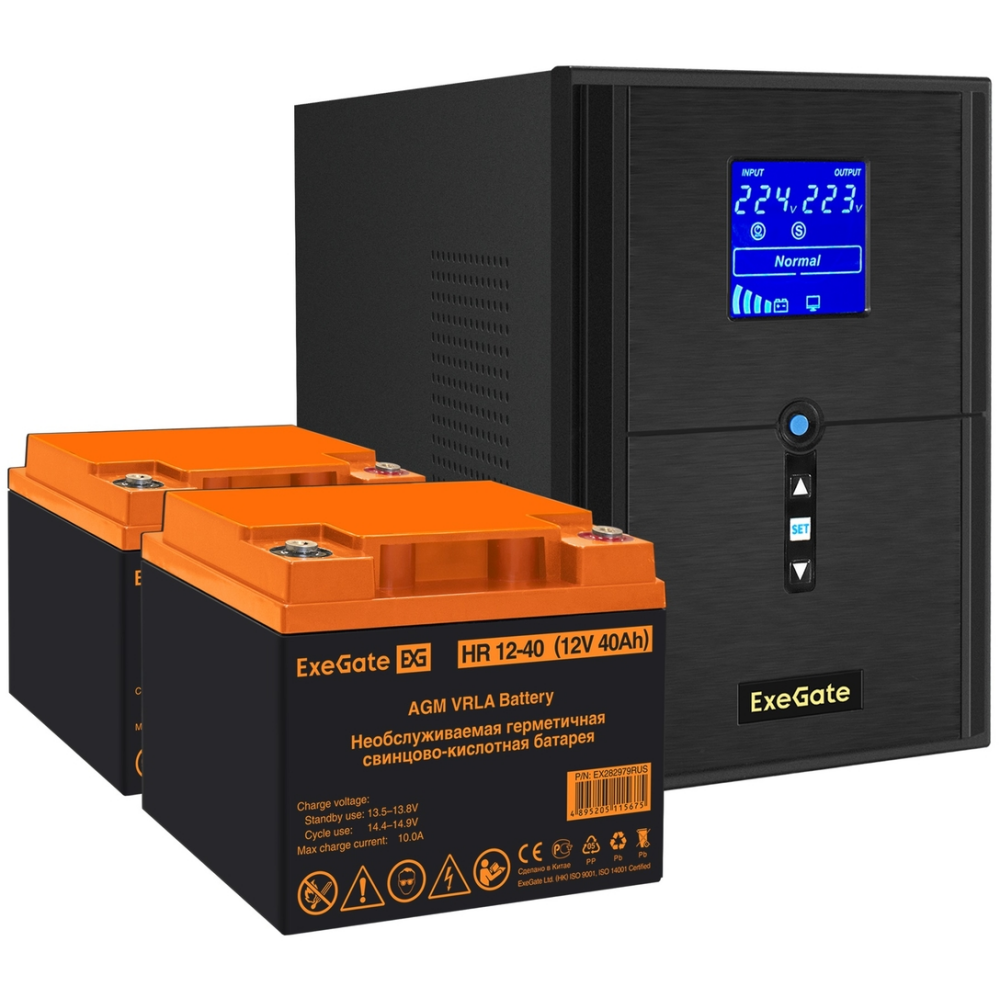 ИБП + батарея ExeGate SineTower SZ-2000.LCD.AVR.3SH.1C13.USB + 2x HR 12-40 (40Ач)