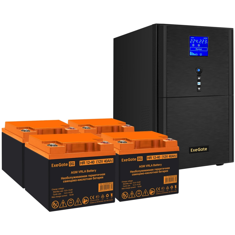 ИБП + батарея ExeGate SineTower SZ-3000.LCD.AVR.3SH.1C13.RJ.USB + 4x HR 12-40 (40Ач)