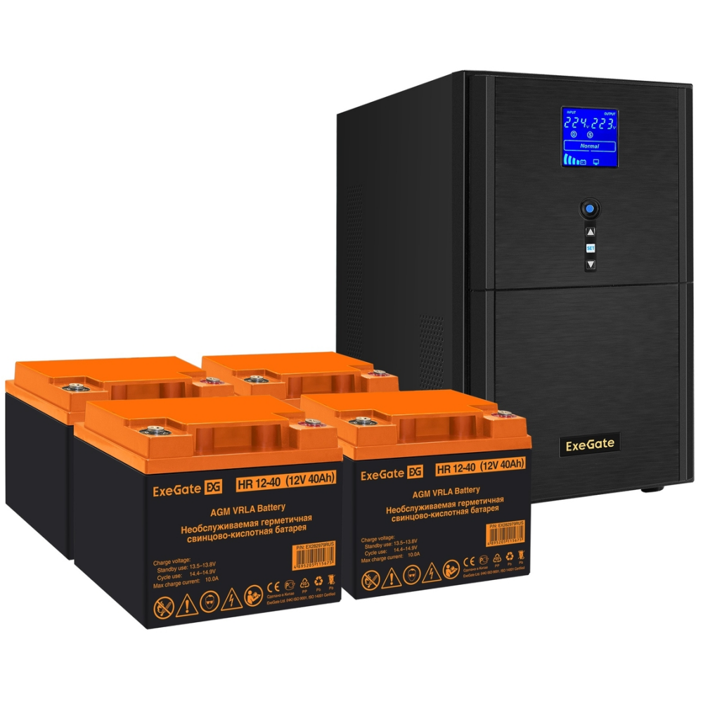 ИБП + батарея ExeGate SineTower SZ-5000.LCD.AVR.2SH.1C13.T.RJ.USB + 4x HR 12-40 (40Ач)