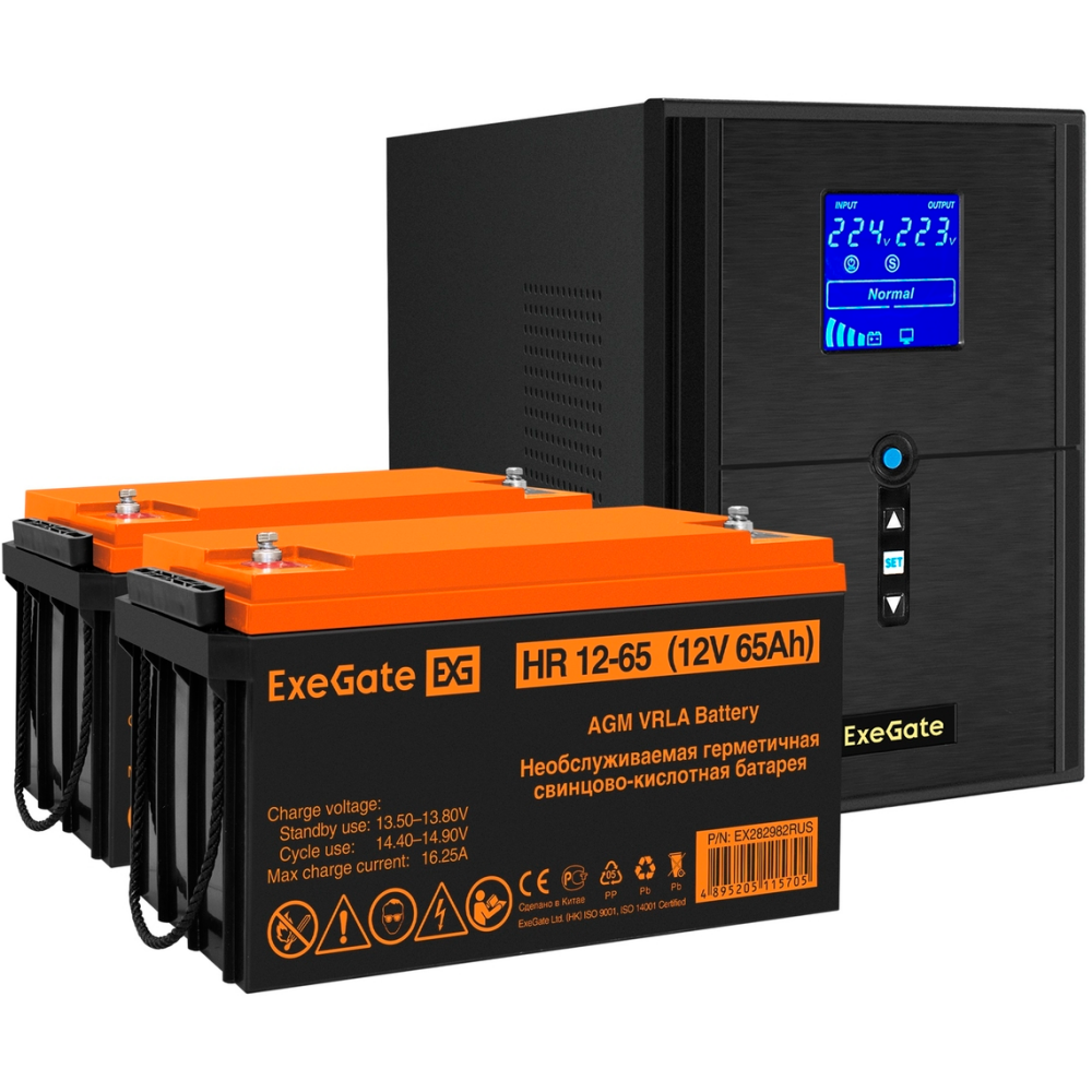 ИБП + батарея ExeGate SineTower SZ-2000.LCD.AVR.3SH.1C13.USB + 2x HR 12-65 (65Ач)