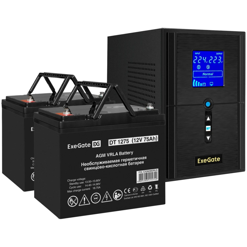 ИБП + батарея ExeGate SineTower SZ-1000.LCD.AVR.2SH.1C13.USB + 2x DT 1275 (75Ач) - EX296800RUS