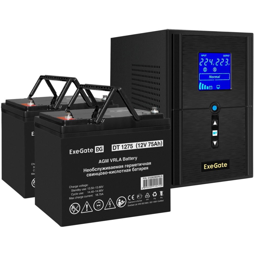 ИБП ExeGate SineTower SZ-1500.LCD.AVR.2SH.1C13.USB + 2xDT 1275 (75Ач) - EX296823RUS