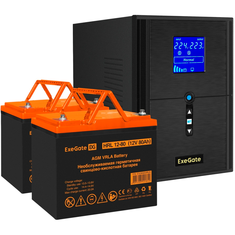 ИБП + батарея ExeGate SineTower SZ-2000.LCD.AVR.3SH.1C13.USB + 2x HRL 12-80 (80Ач)