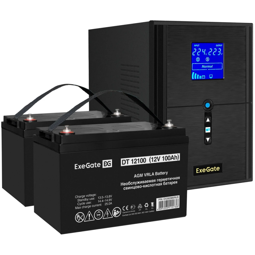 ИБП + батарея ExeGate SineTower SZ-2000.LCD.AVR.3SH.1C13.USB + 2x DT 12100 (100Ач) - EX296850RUS