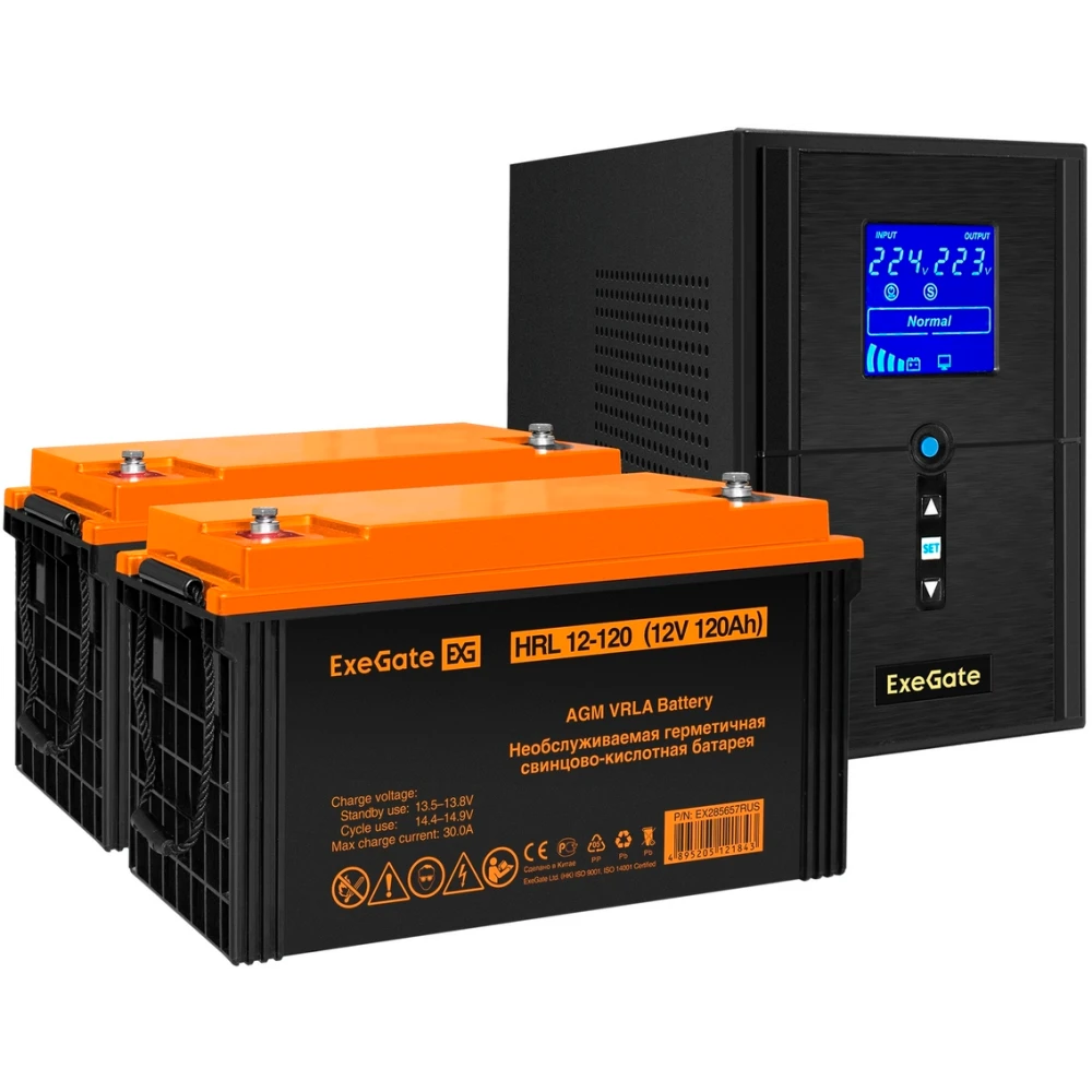 ИБП + батарея ExeGate SineTower SZ-1000.LCD.AVR.2SH.1C13.USB + 2x HRL 12-120 (120Ач) - EX296807RUS