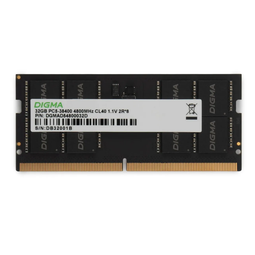 Оперативная память 32GB DDR5 4800MHz Digma SO-DIMM (DGMAS54800032D)