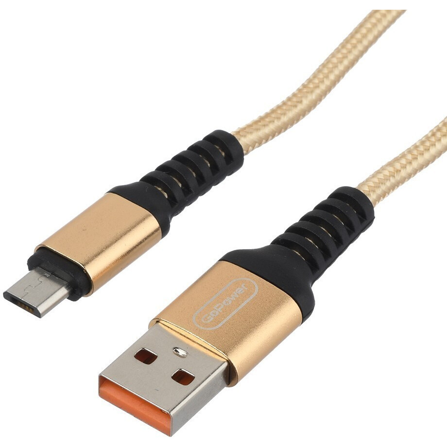 Кабель USB A (M) - microUSB B (M), 1м, GoPower GP02M Gold