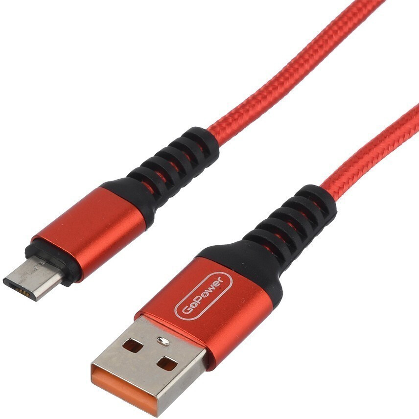 Кабель USB A (M) - microUSB B (M), 1м, GoPower GP02M Red