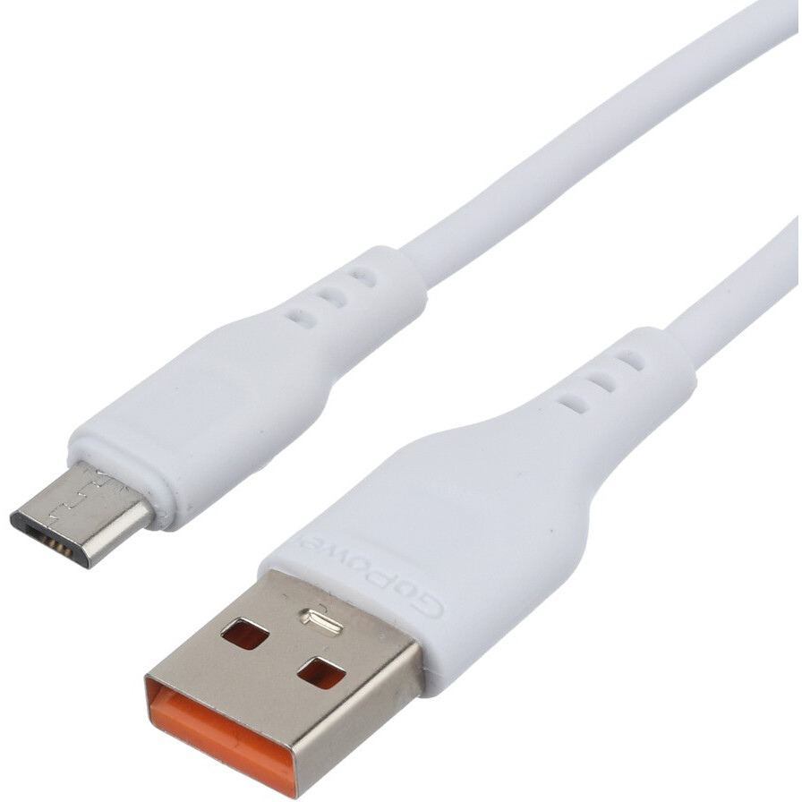 Кабель USB A (M) - microUSB B (M), 2м, GoPower GP01M White