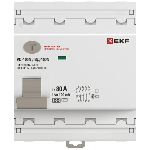 Выключатель дифференциального тока (УЗО) EKF E1046M80100 - фото 2