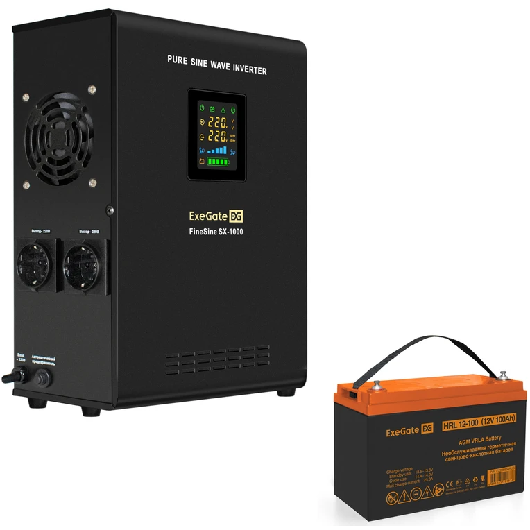 ИБП ExeGate FineSine SX-1000.LCD.AVR.2SH + HRL 12-100 (100Ач) - EX296555RUS