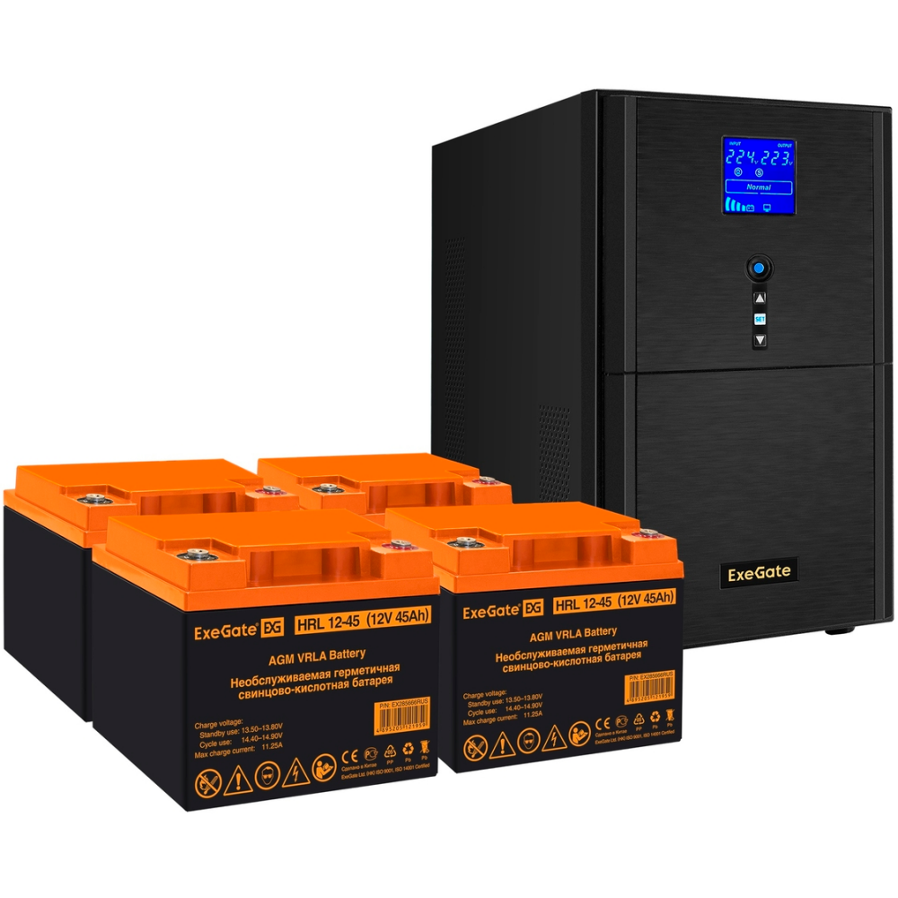 ИБП + батарея ExeGate SineTower SZ-3000.LCD.AVR.3SH.1C13.RJ.USB + 4x HRL 12-45 (45Ач)