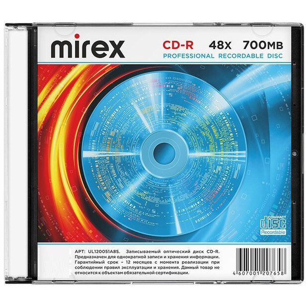 Диск CD-R Mirex 700MB 48x Slim Case (1 шт.) - UL120051A8S