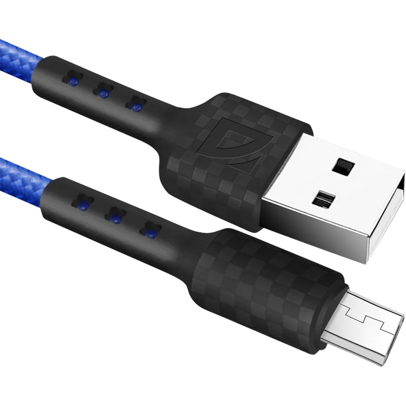 Кабель USB A (M) - microUSB B (M), 1м, Defender F181 Blue