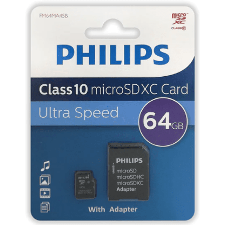 Карта памяти 64GB MicroSD Philips + SD адаптер (FM64MA45B/97)