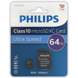 Карта памяти 64Gb MicroSD Philips + SD адаптер (FM64MA45B/97)