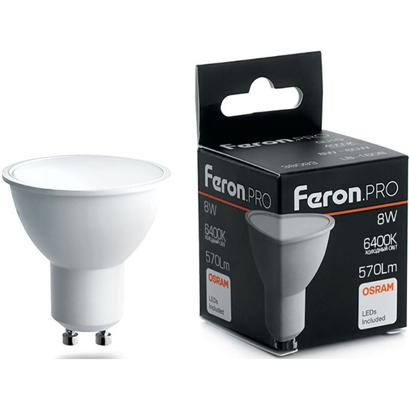Светодиодная лампочка Feron PRO LB-1608 6400K (8 Вт, GU10) - 38094