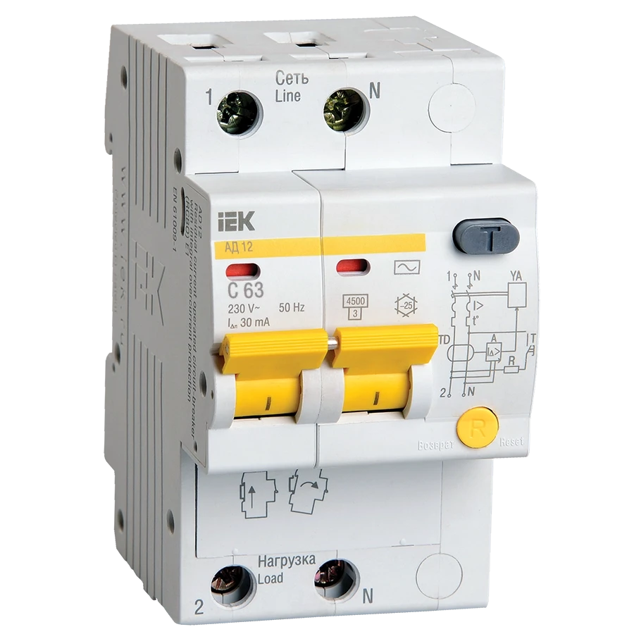 Автоматический выключатель дифференциального тока IEK MAD10-2-063-C-030