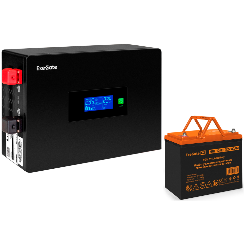 ИБП ExeGate IdealSine SR-600.LCD.2SH + HRL 12-80 (80Ач)