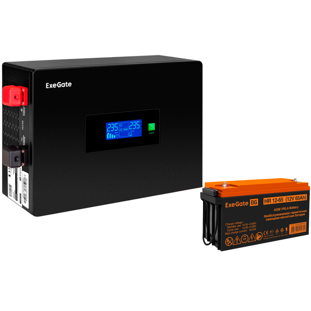 ИБП ExeGate IdealSine SR-600.LCD.2SH + HR 12-65 (65Ач)