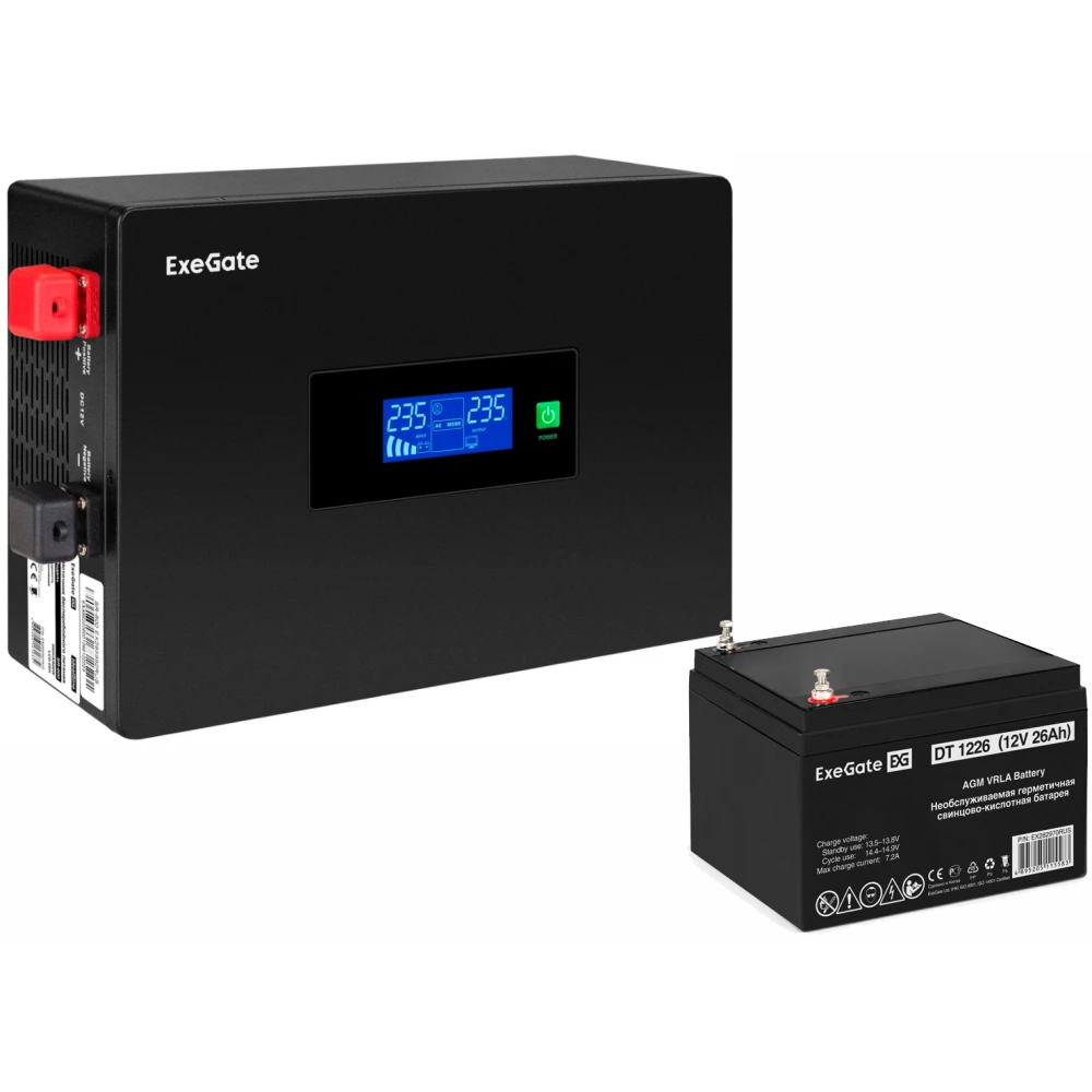 ИБП ExeGate IdealSine SR-600.LCD.2SH + DT 1226 (26Ач) - EX297380RUS