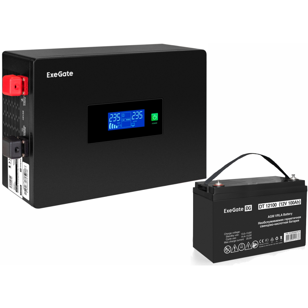 ИБП ExeGate IdealSine SR-600.LCD.2SH + DT 12100 (100Ач)
