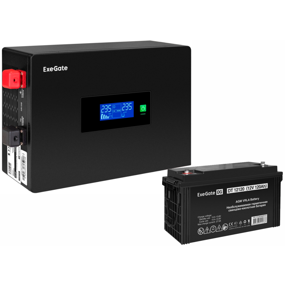 ИБП ExeGate IdealSine SR-600.LCD.2SH + DT 12120 (120Ач) - EX297397RUS